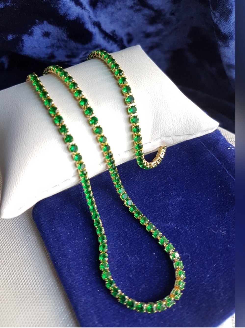 Swarovski Elements 18k Gold Plated Emerald Green Delicate Tennis Necklace NEW